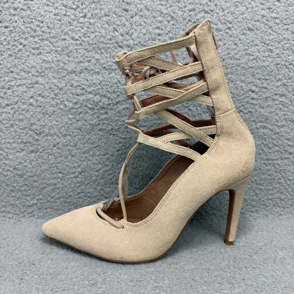 Jeffrey Campbell Pumps Womens 6 Shoes Beige Suede Heels Stiletto Lace Up Cage - Picture 2 of 11